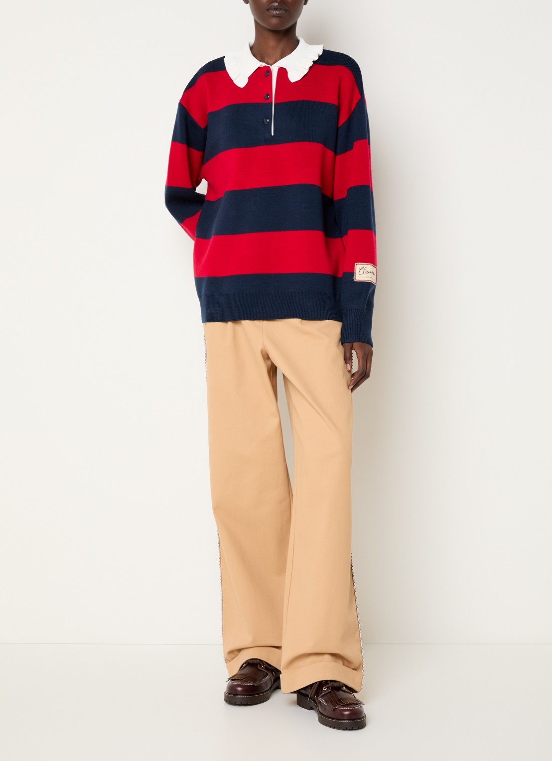 Claudie Pierlot Polo met streepprint - voorkant 4 rood