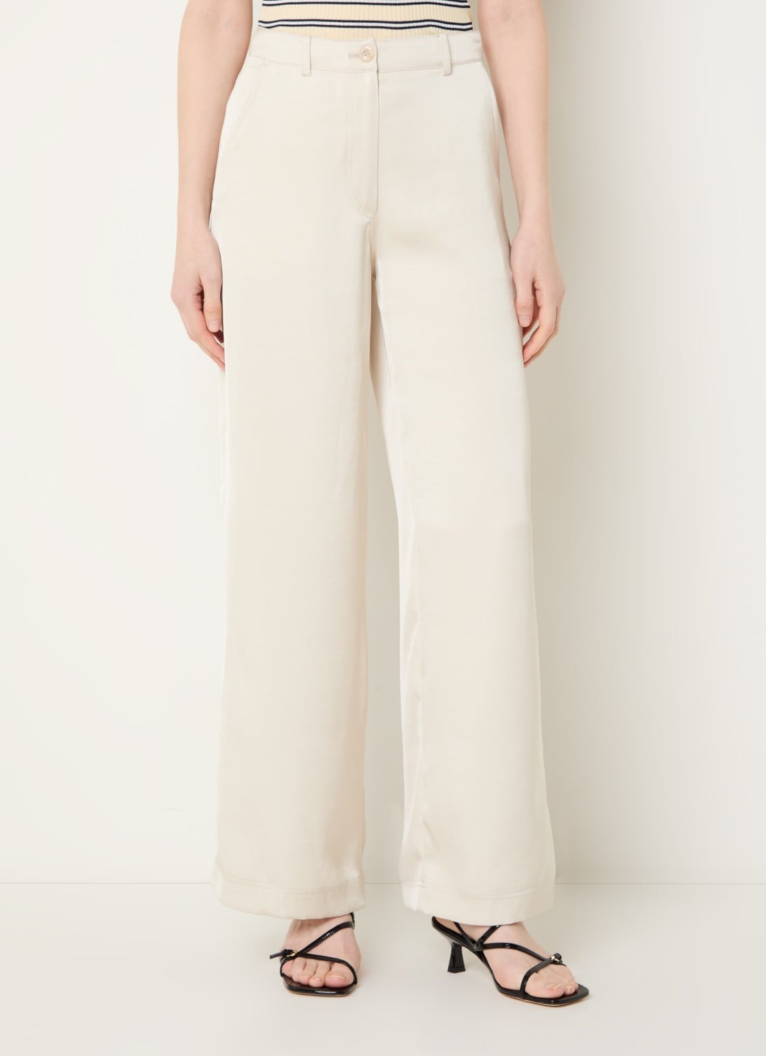 Claudie Pierlot Ponniebis high waist straight fit pantalon met steekzakken - detail 4 creme