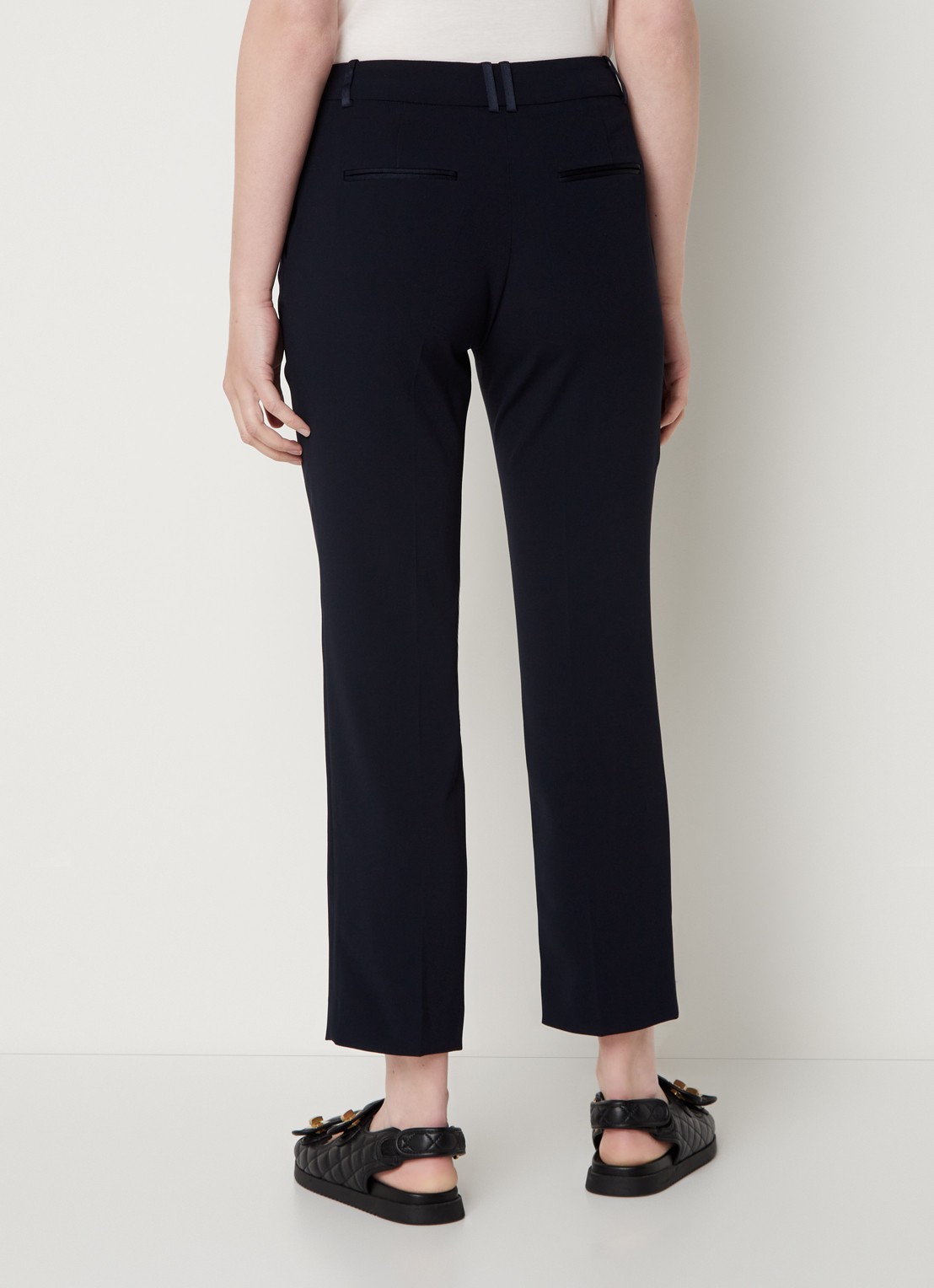 Claudie Pierlot Poupin high waist cropped slim fit pantalon met steekzakken  - achterkant 2 donkerblauw