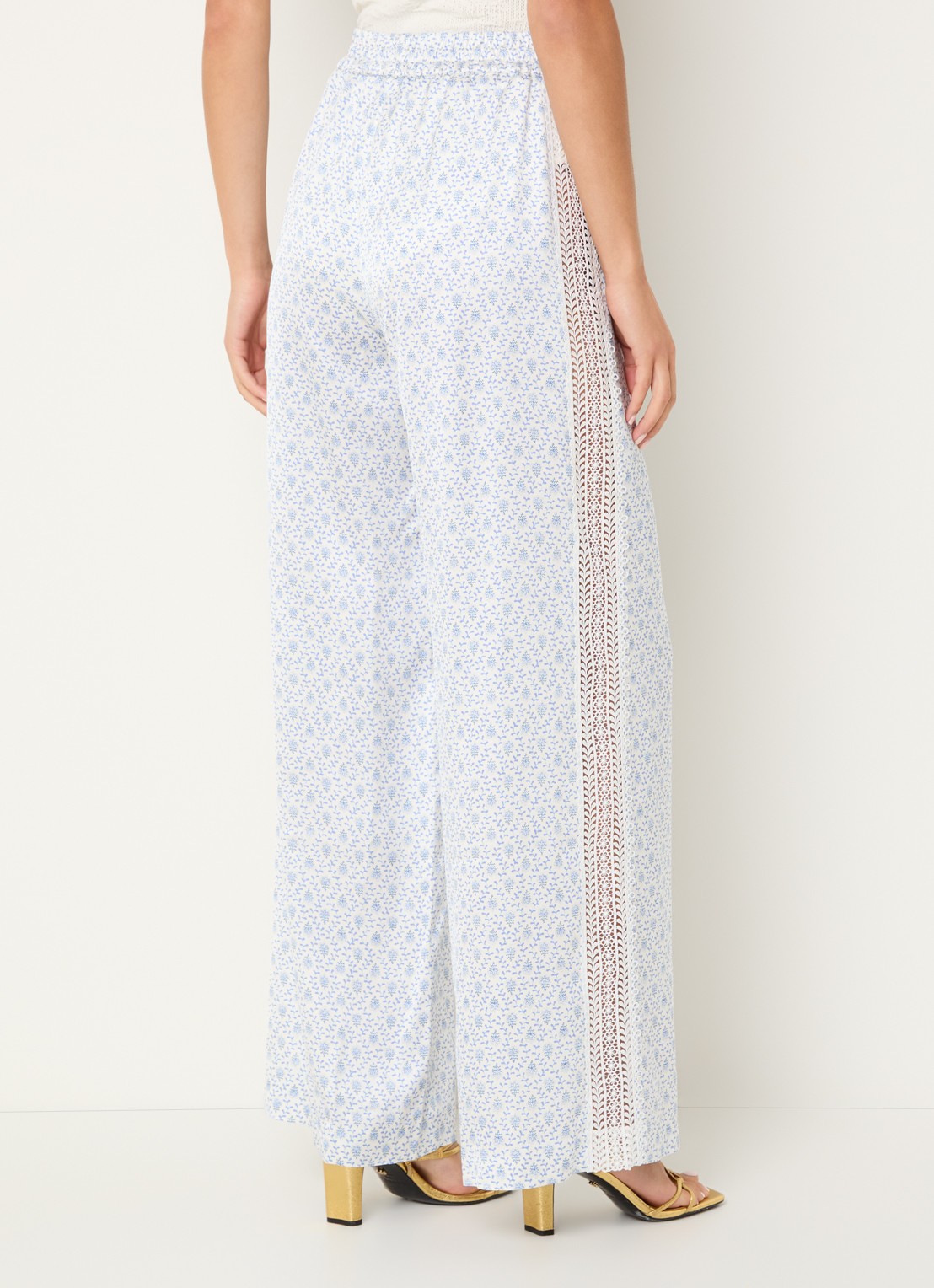 Claudie Pierlot Prudence high waist straight fit pantalon met details van kant - achterkant blauw