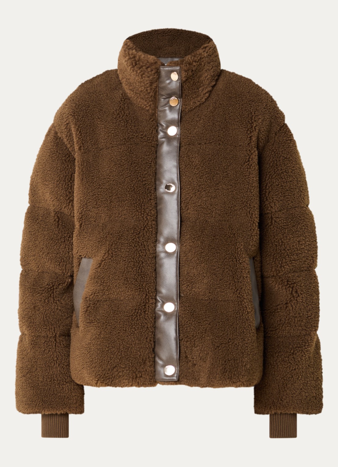 Claudie Pierlot Puffer jack van teddy met steekzakken - voorkant 3 bruin