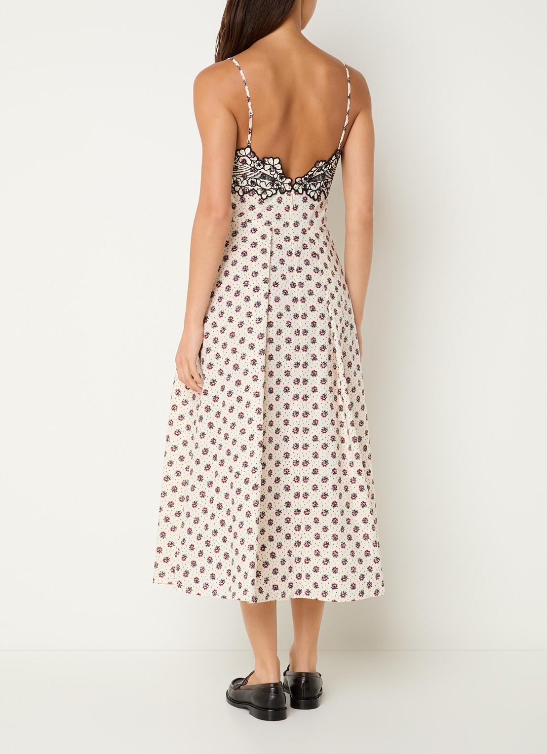 Claudie Pierlot Rachy midi jurk met bloemenprint en borduring - achterkant 4 gebroken wit