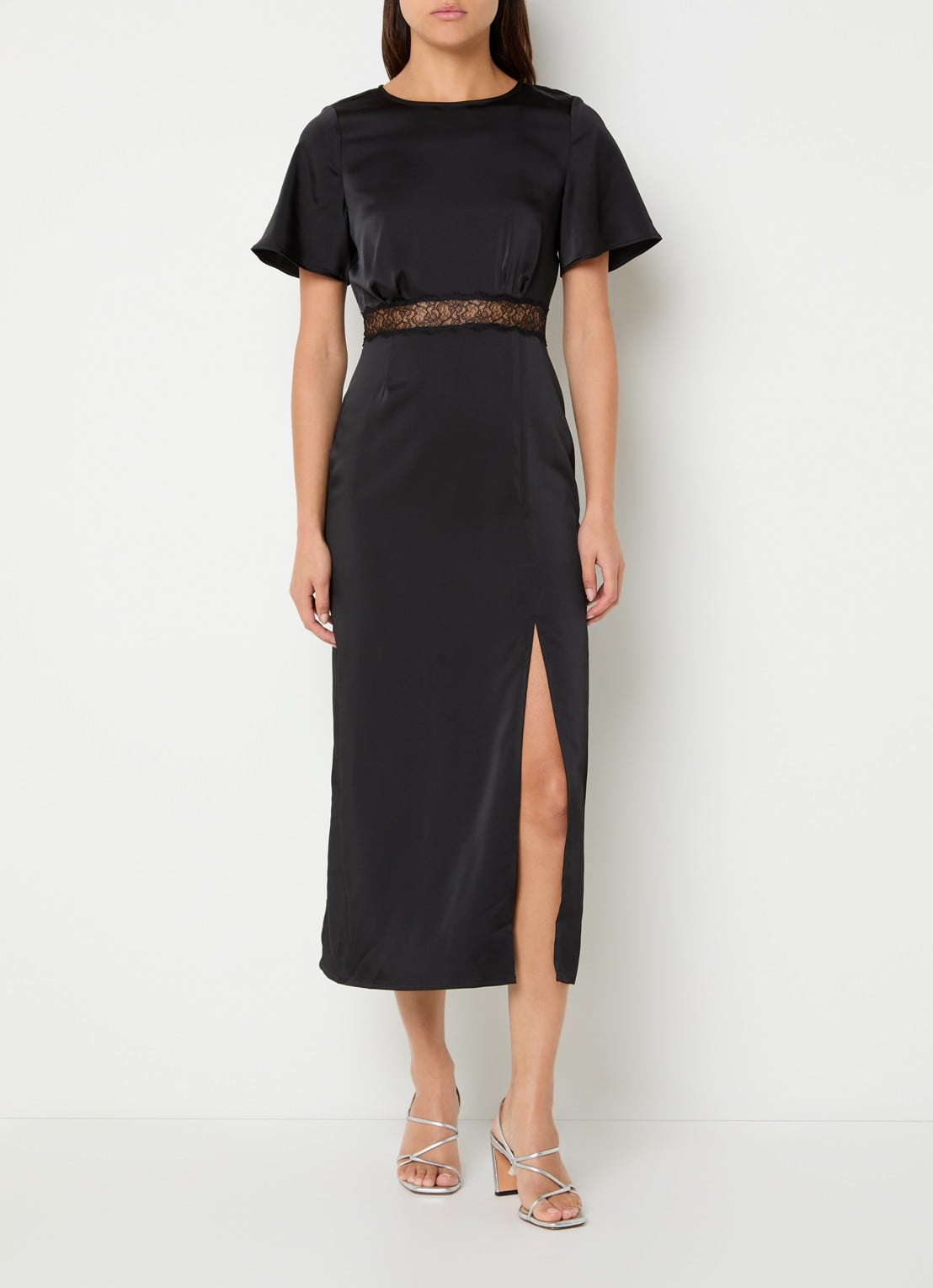 Claudie Pierlot Rama midi jurk van satijn met details van kant - detail 3 zwart