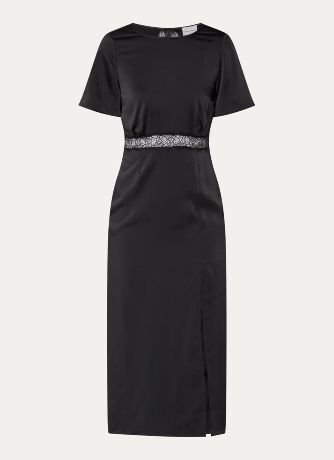 Claudie Pierlot Rama midi jurk van satijn met details van kant - voorkant zwart