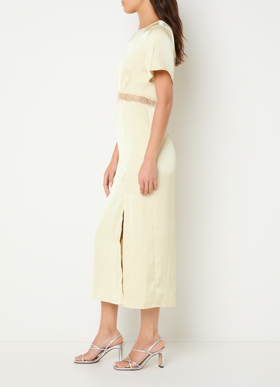 Claudie Pierlot Ramabis midi jurk van satijn met details van kant - achterkant 4 geel