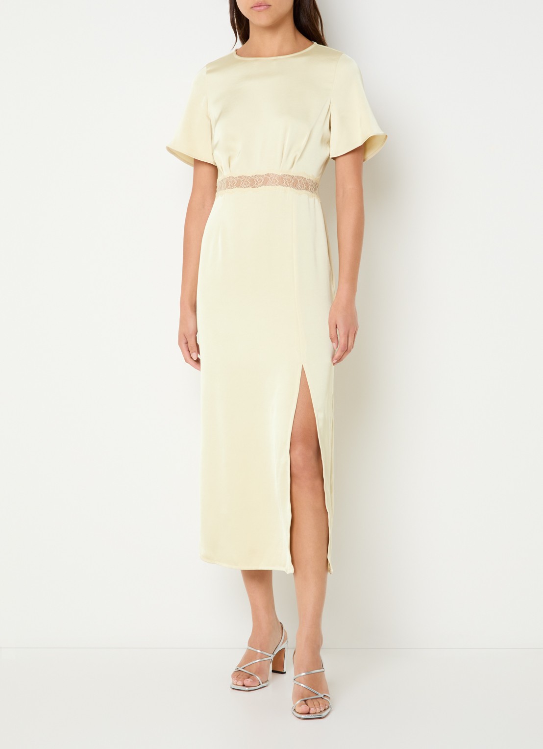 Claudie Pierlot Ramabis midi jurk van satijn met details van kant - detail 3 geel