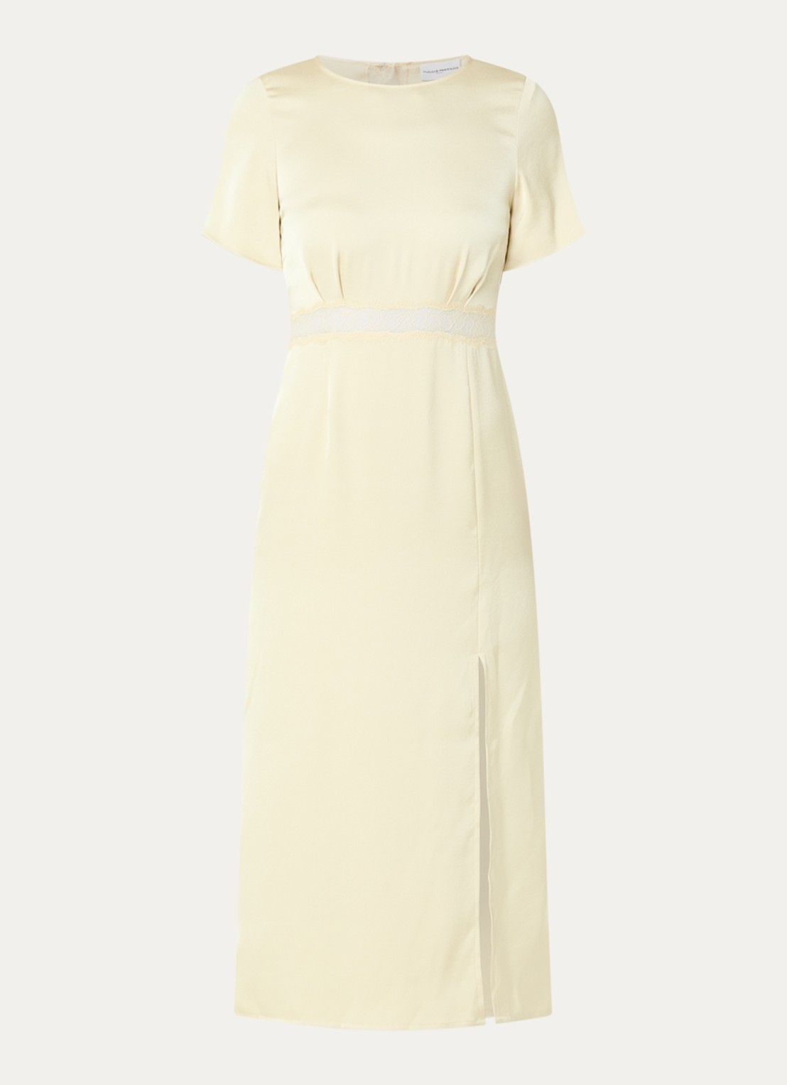 Claudie Pierlot Ramabis midi jurk van satijn met details van kant - voorkant geel