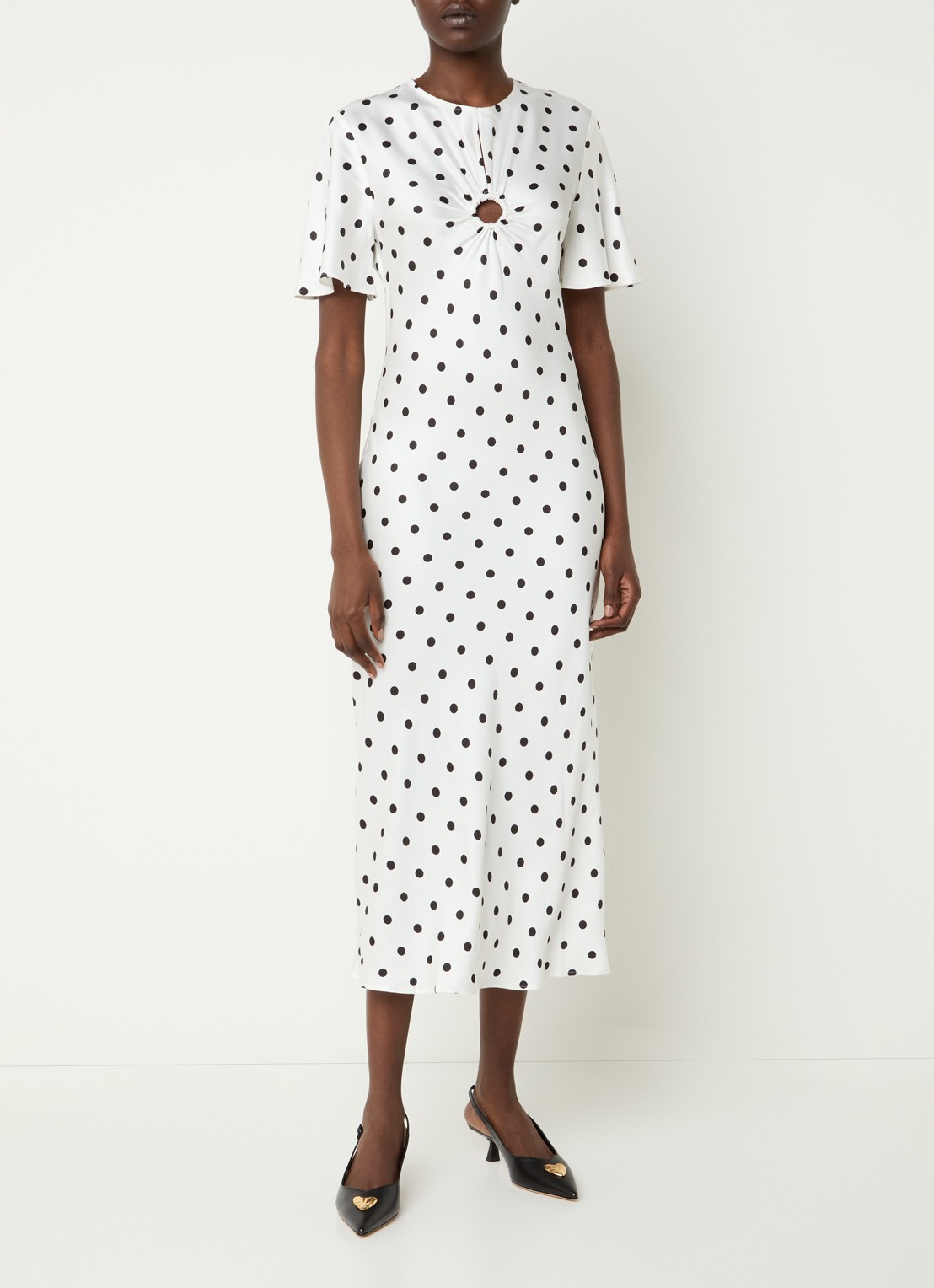 Claudie Pierlot Randypois midi jurk van satijn met stippenprint - detail 3 wit