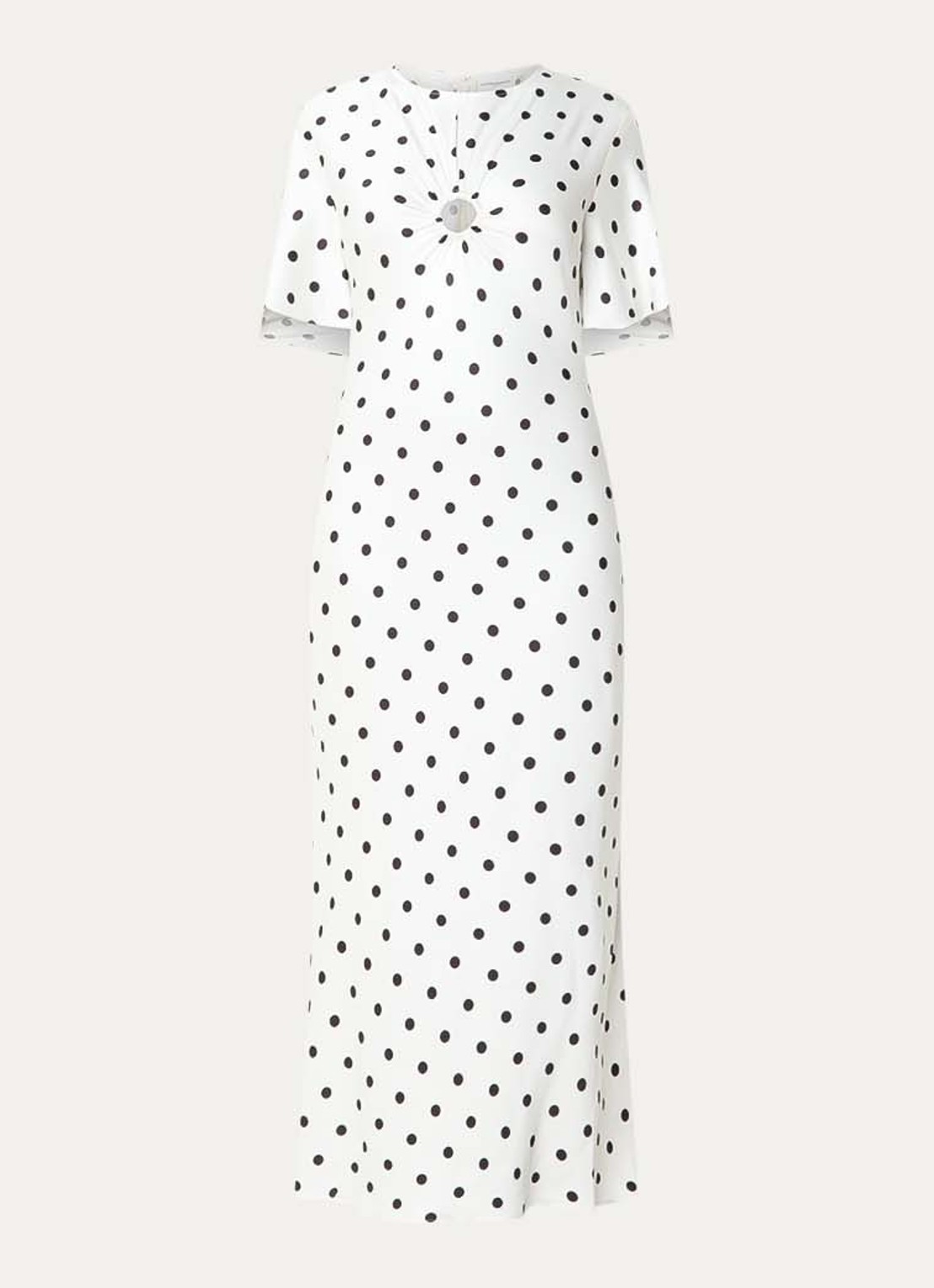 Claudie Pierlot Randypois midi jurk van satijn met stippenprint - voorkant wit