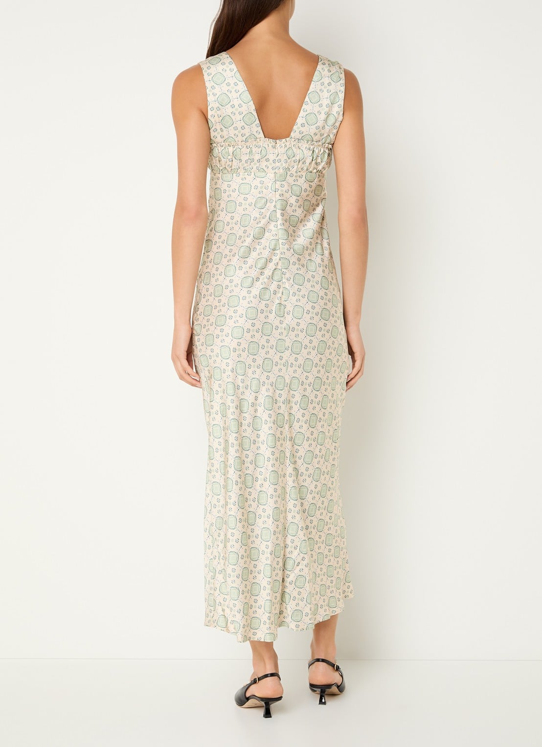 Claudie Pierlot Raphaella midi jurk met print - achterkant 4 beige