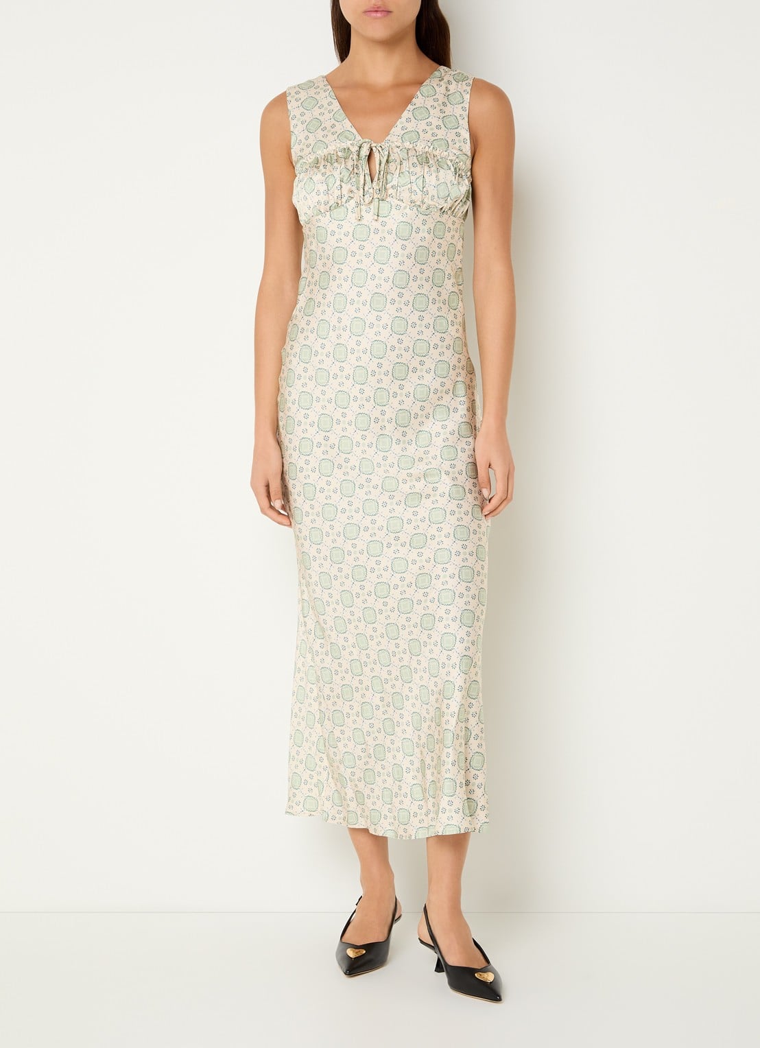 Claudie Pierlot Raphaella midi jurk met print - detail beige
