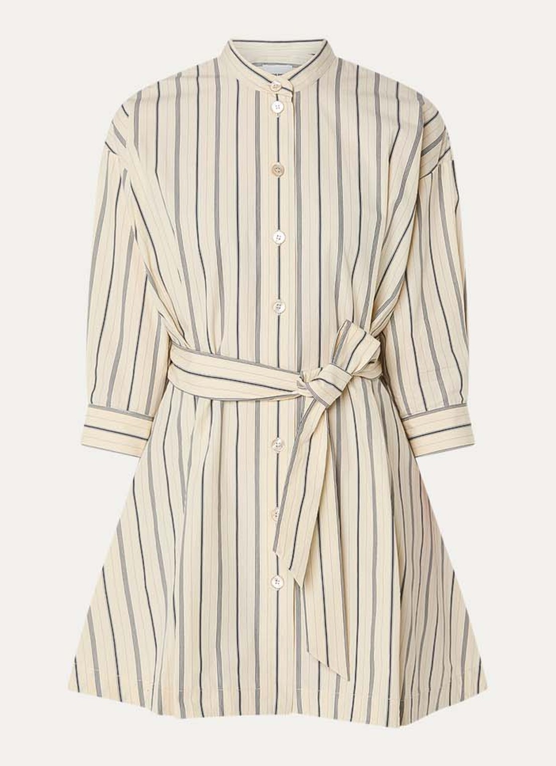 Claudie Pierlot Reiya mini blousejurk met strikceintuur en streepprint - voorkant 2 creme