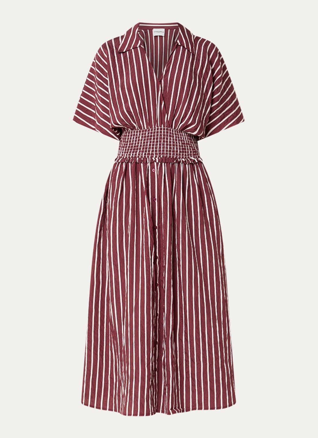 Claudie Pierlot Remine midi jurk met smockwerk - voorkant 2 bordeauxrood