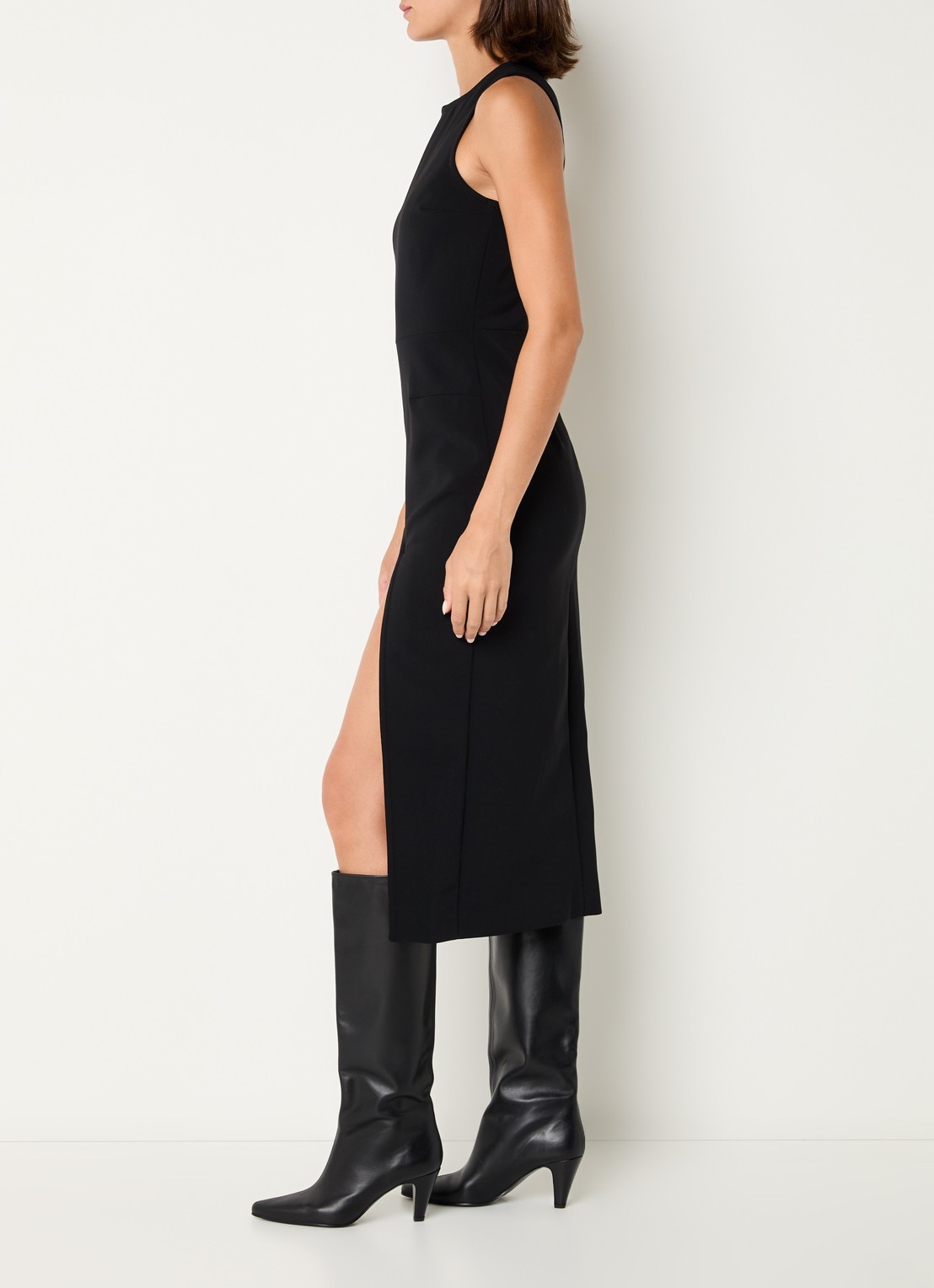 Claudie Pierlot Renate midi jurk met overlag en split  - detail 4 zwart
