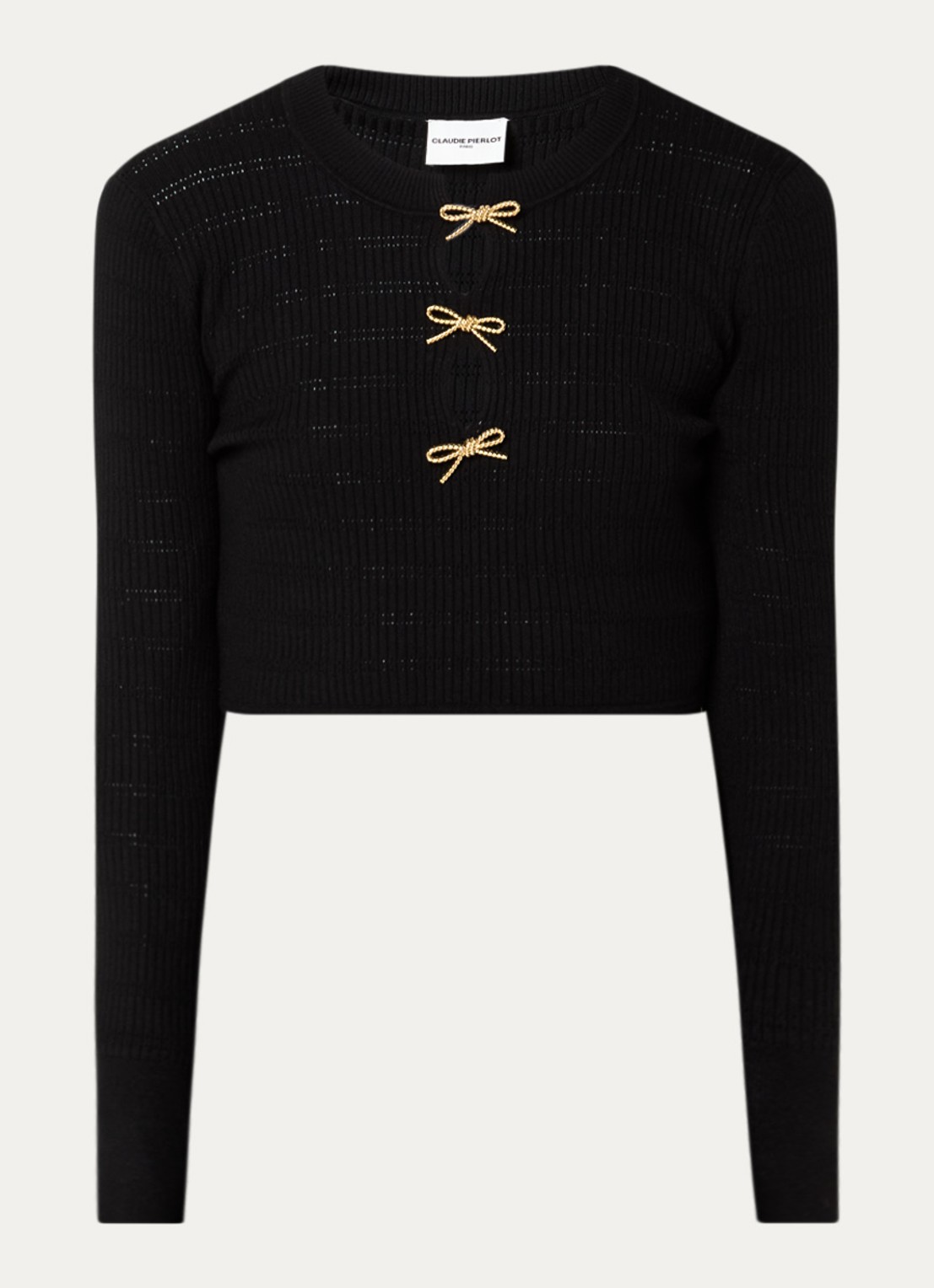 Claudie Pierlot Ribgebreide mini tuniekjurk met sierknopen - voorkant 2 zwart