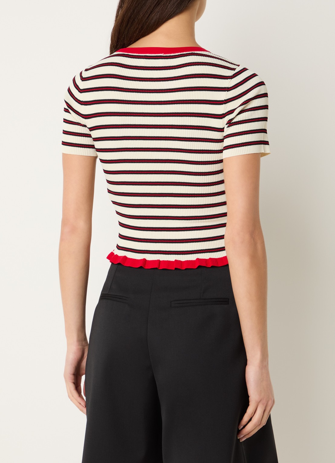 Claudie Pierlot Ribgebreide top met streepprint - achterkant rood