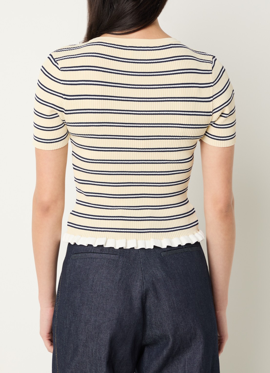 Claudie Pierlot Ribgebreide top met streepprint  - achterkant 4 creme
