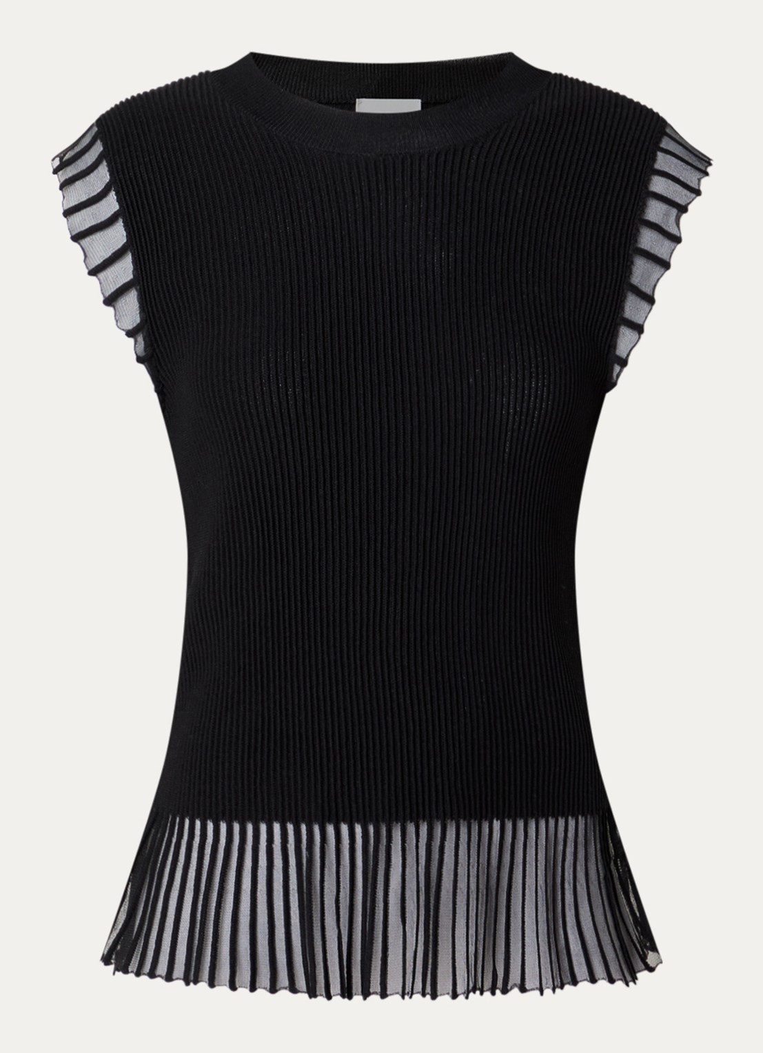 Claudie Pierlot Ribgebreide top met volant en details van mesh - voorkant zwart