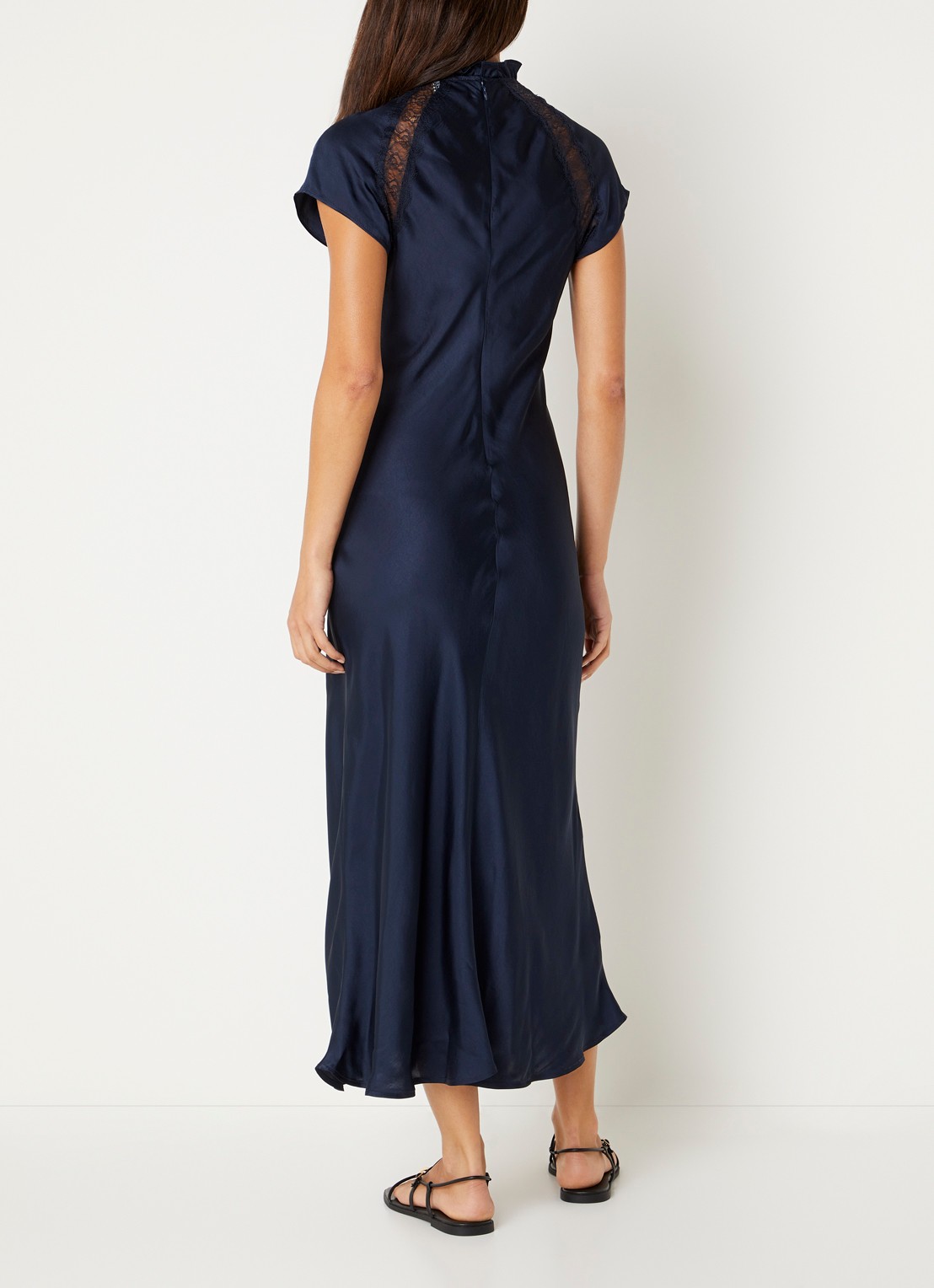 Claudie Pierlot Richie midi jurk van satijn met details van kant - achterkant 4 donkerblauw