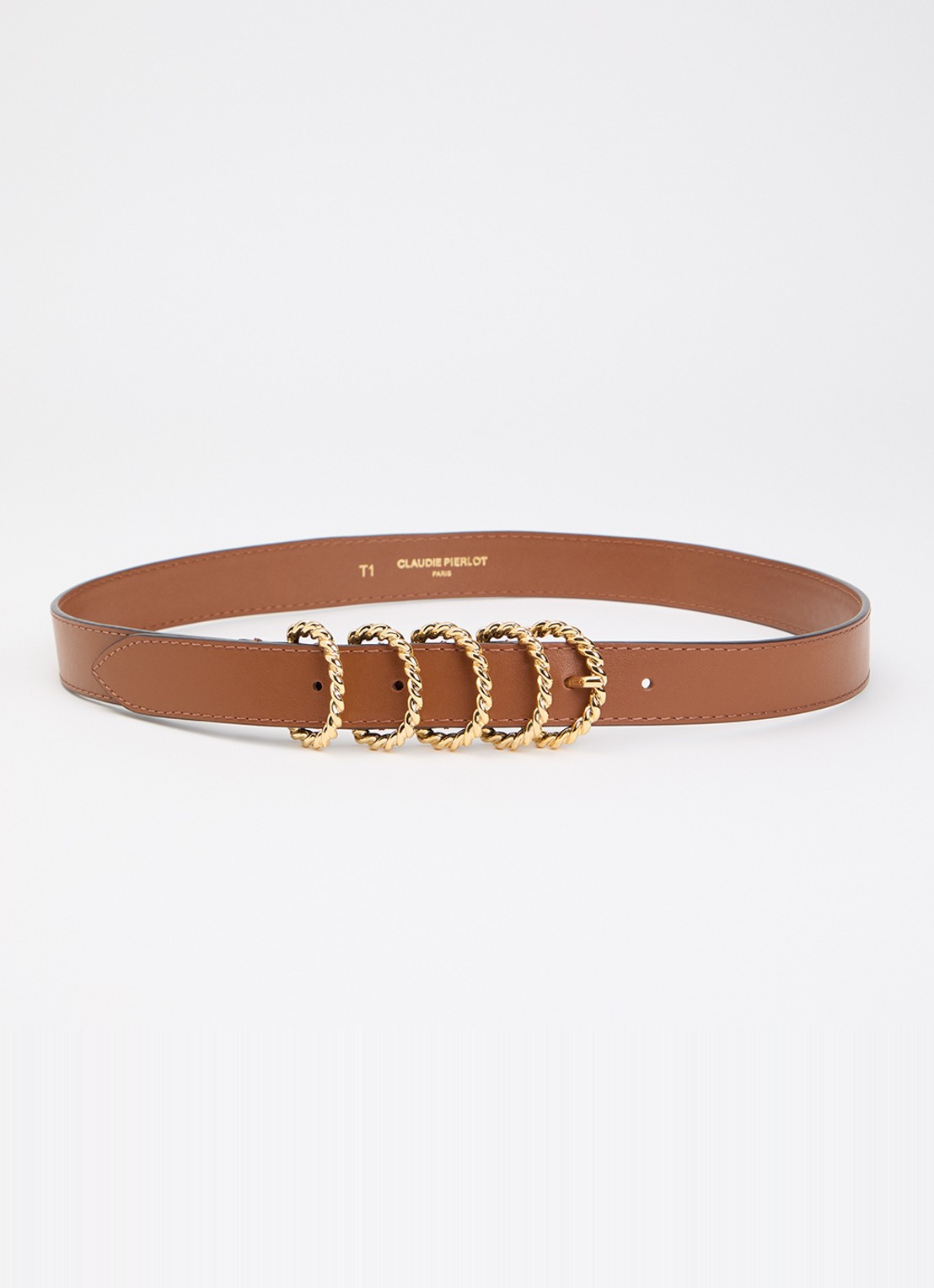 Claudie Pierlot Riem van kalfsleer - voorkant 2 camel
