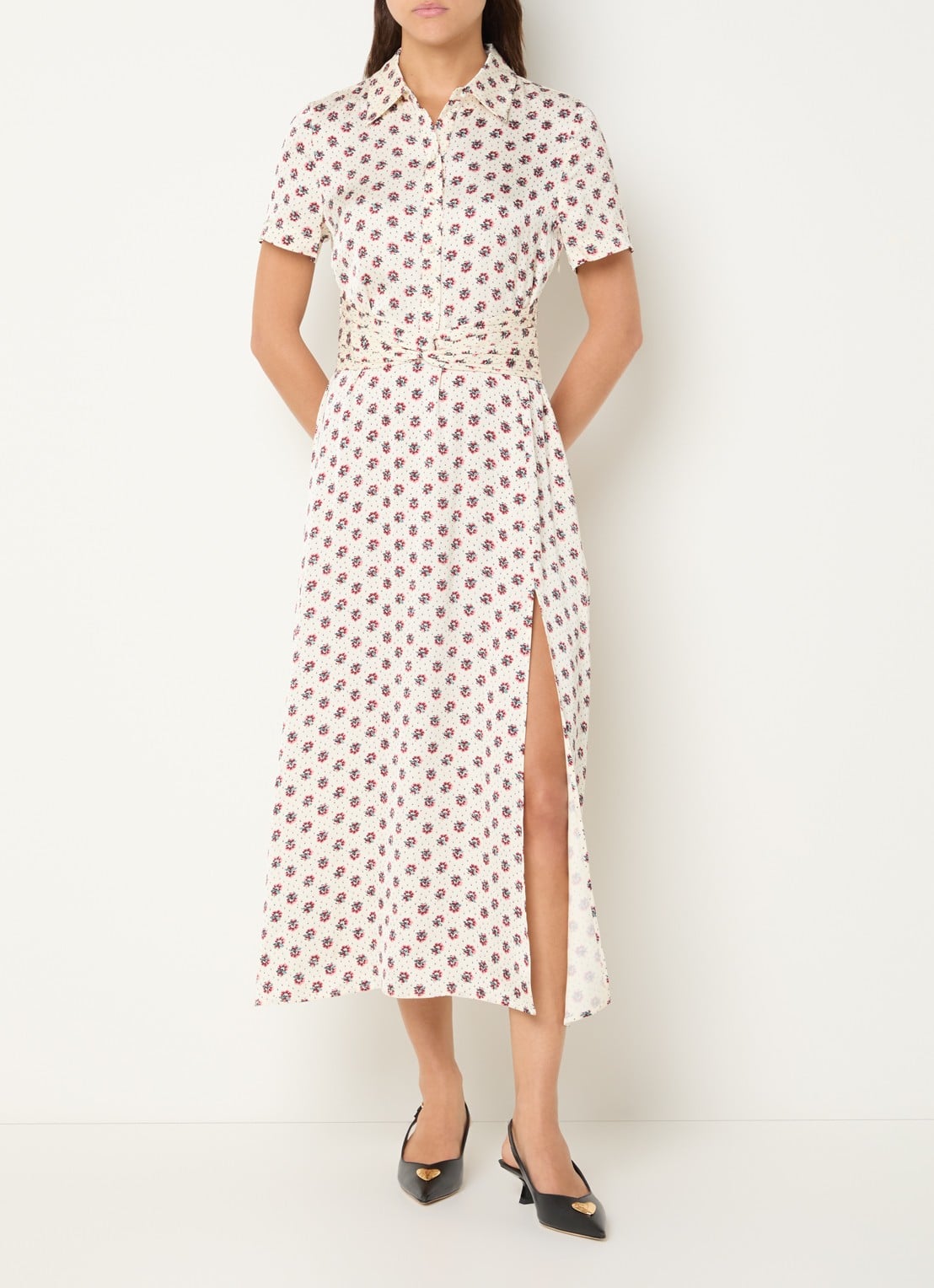 Claudie Pierlot Rismana midi tuniekjurk met bloemenprint - detail 4 gebroken wit