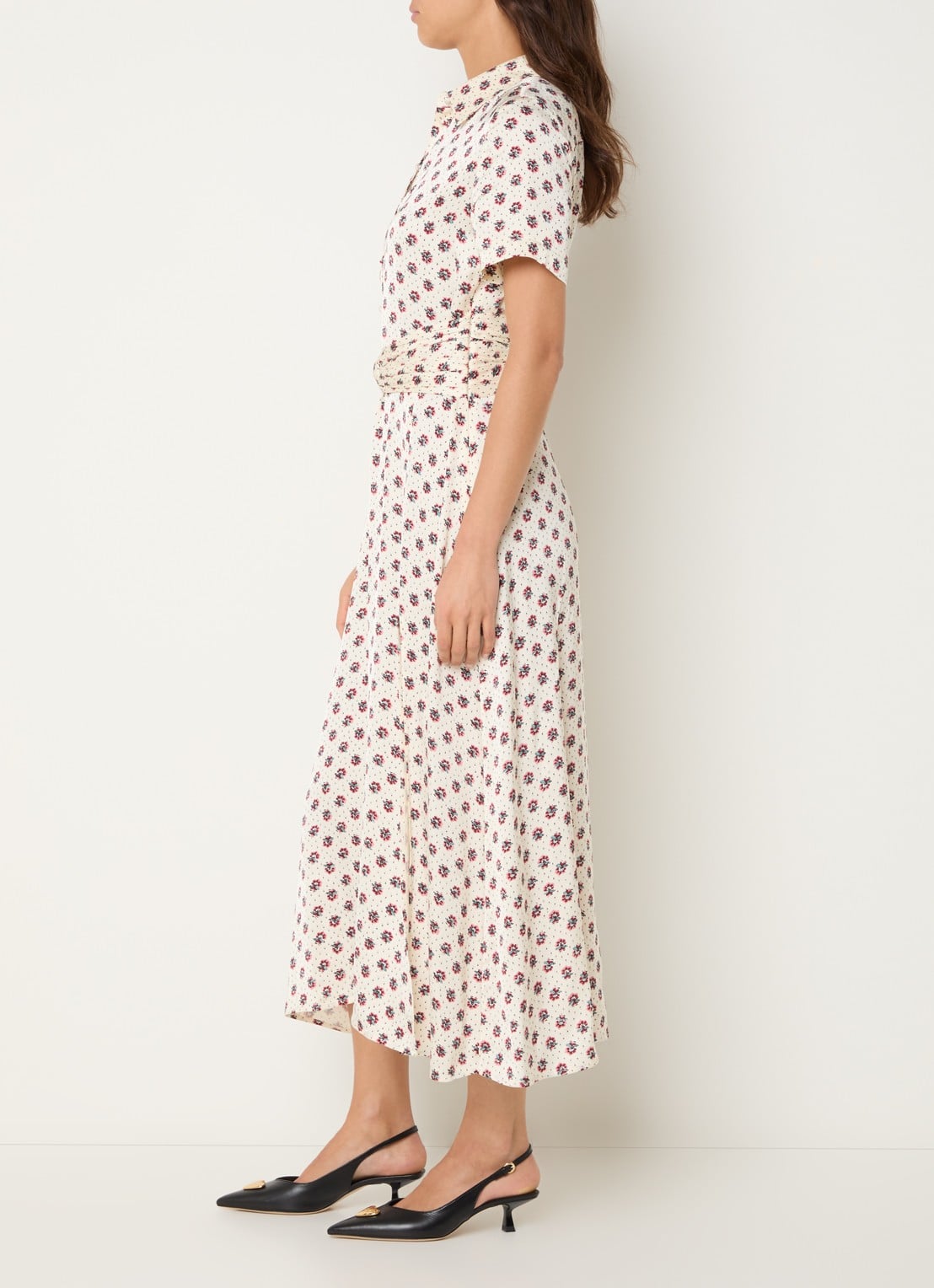 Claudie Pierlot Rismana midi tuniekjurk met bloemenprint - voorkant 2 gebroken wit