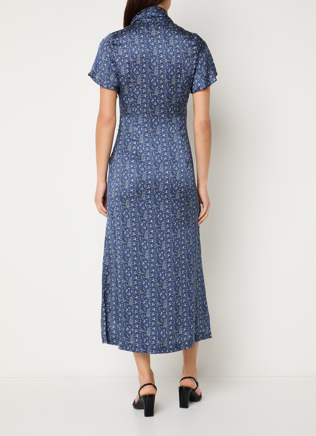 Claudie Pierlot Rosace midi jurk met sjaalkraak en paisley dessin  - achterkant 4 blauw