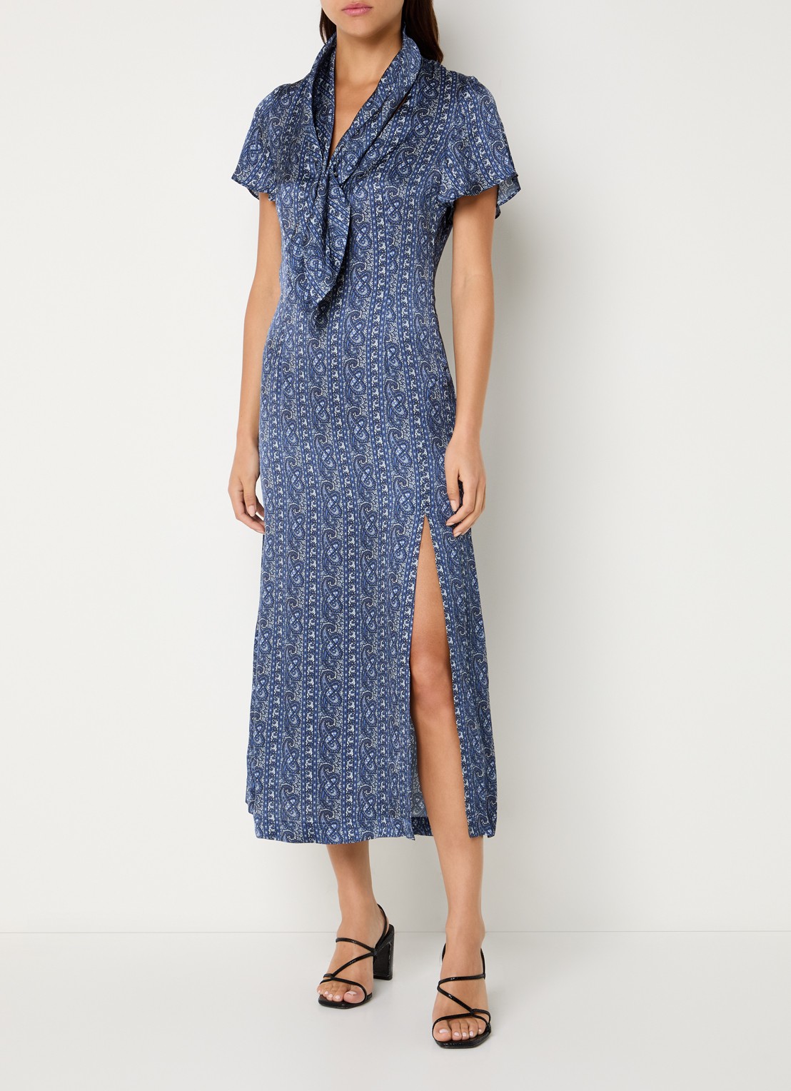 Claudie Pierlot Rosace midi jurk met sjaalkraak en paisley dessin  - detail 3 blauw