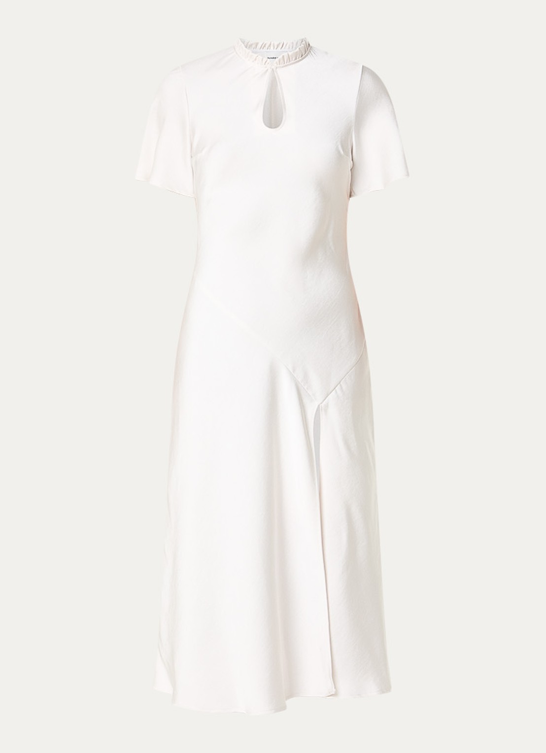 Claudie Pierlot Rosane midi jurk van satijn met split en keyhole - voorkant 2 gebroken wit