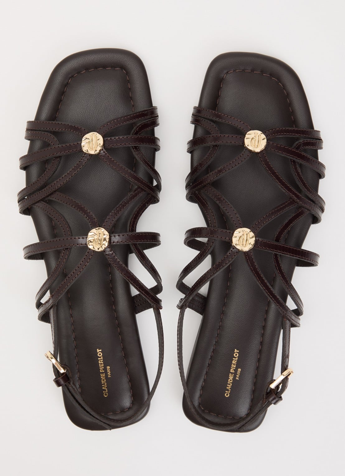 Claudie Pierlot Sandaal van leer met logo  - detail 3 donkerbruin