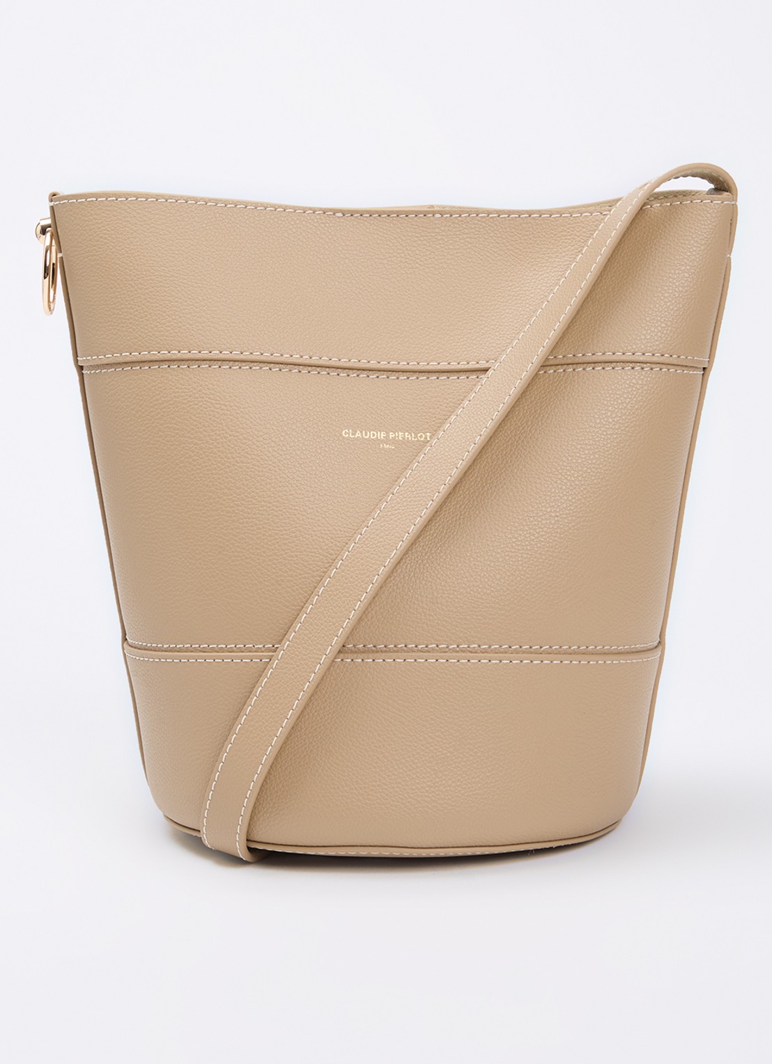 Claudie Pierlot Schoudertas van leer  - voorkant 2 beige