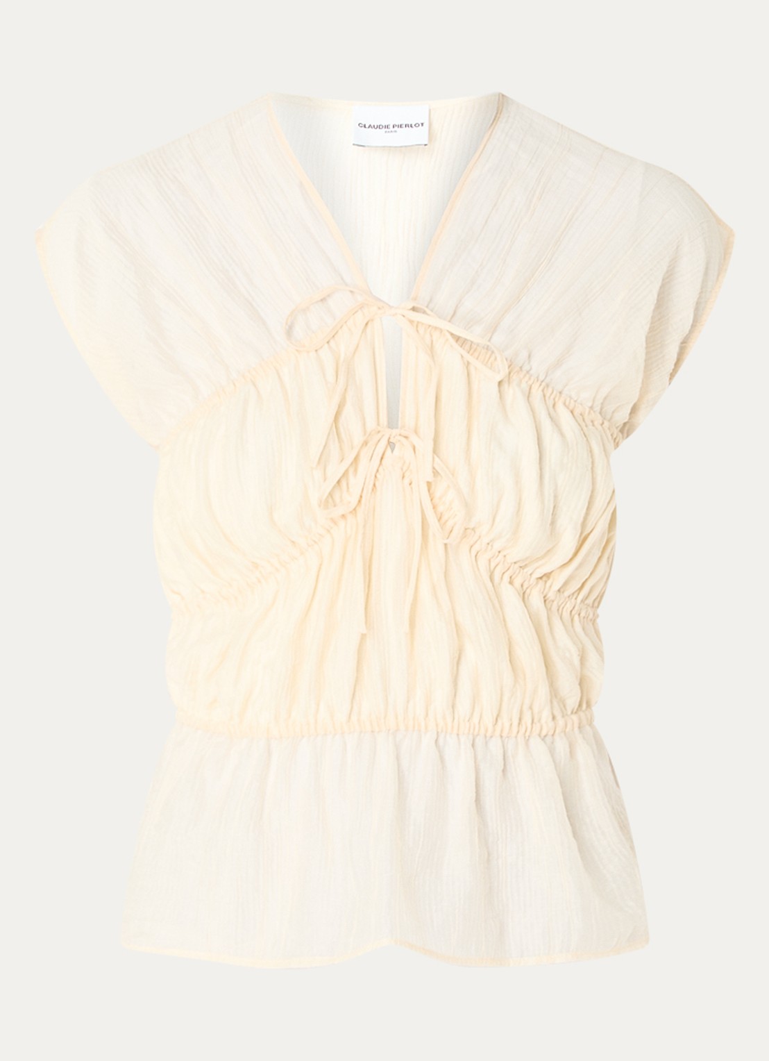 Claudie Pierlot Semi-transparante top met strikdetail - voorkant 2 creme