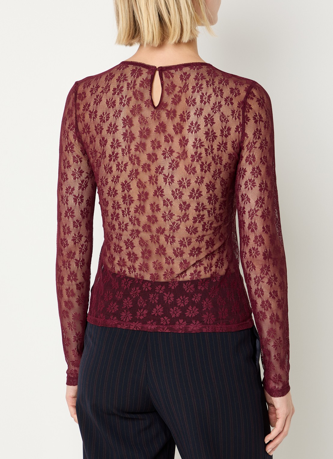 Claudie Pierlot Semi-transparante top van kant - achterkant 2 bordeauxrood