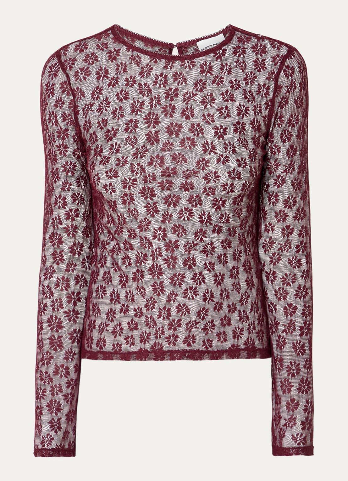 Claudie Pierlot Semi-transparante top van kant - voorkant 3 bordeauxrood