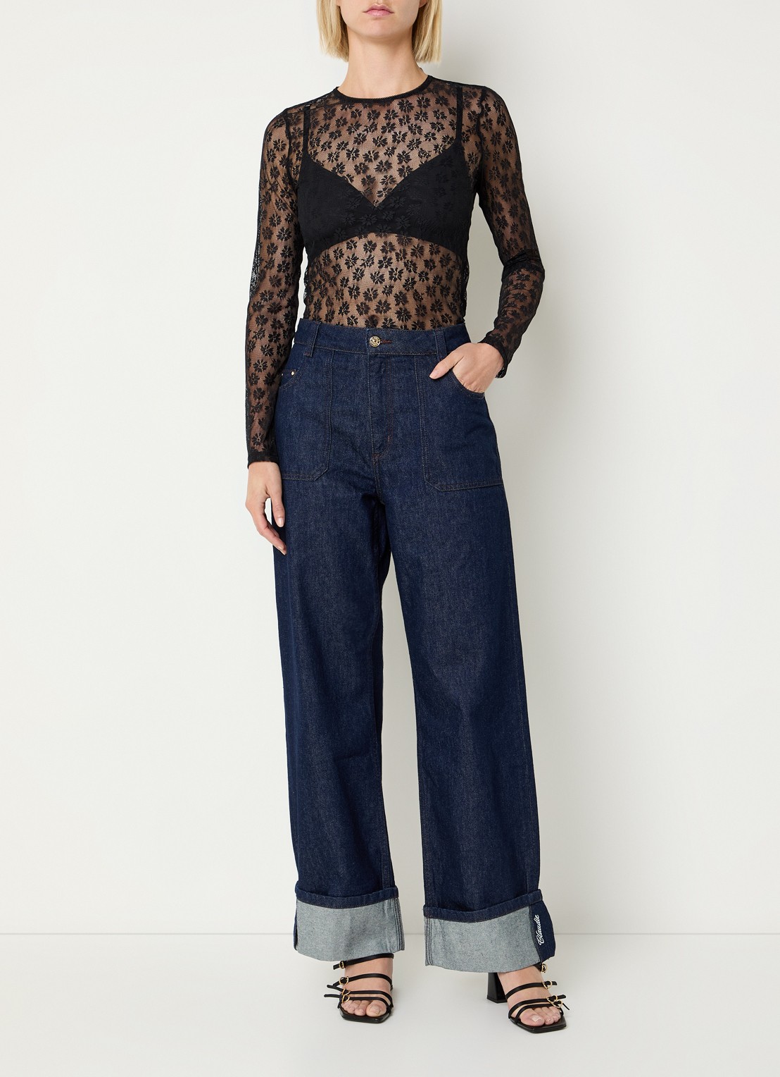 Claudie Pierlot Semi-transparante top van kant - voorkant 3 zwart