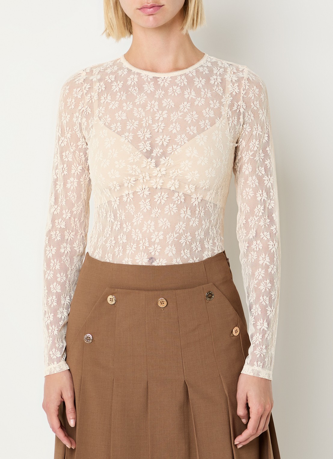 Claudie Pierlot Semi-transparante top van kant - detail gebroken wit