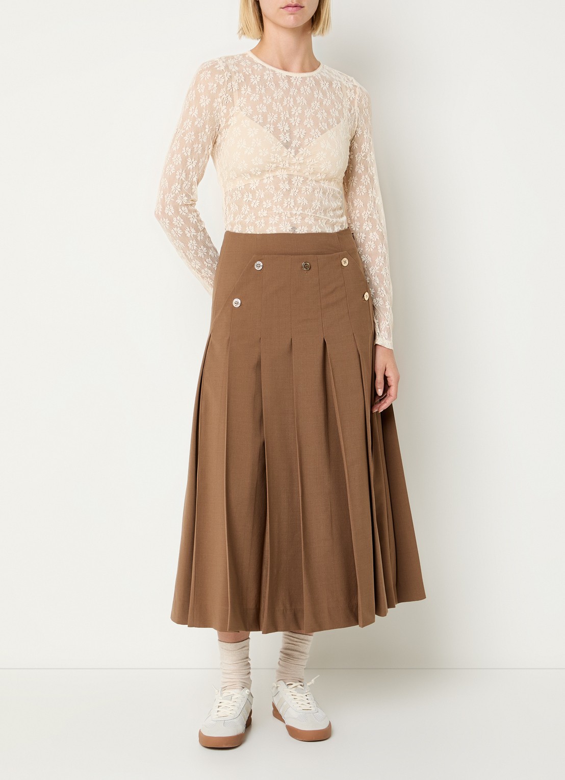 Claudie Pierlot Semi-transparante top van kant - voorkant 4 gebroken wit