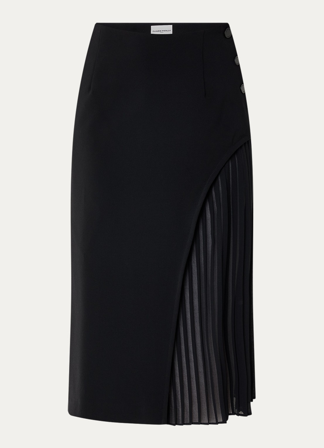 Claudie Pierlot Simona midi rok met plissé - voorkant 2 zwart