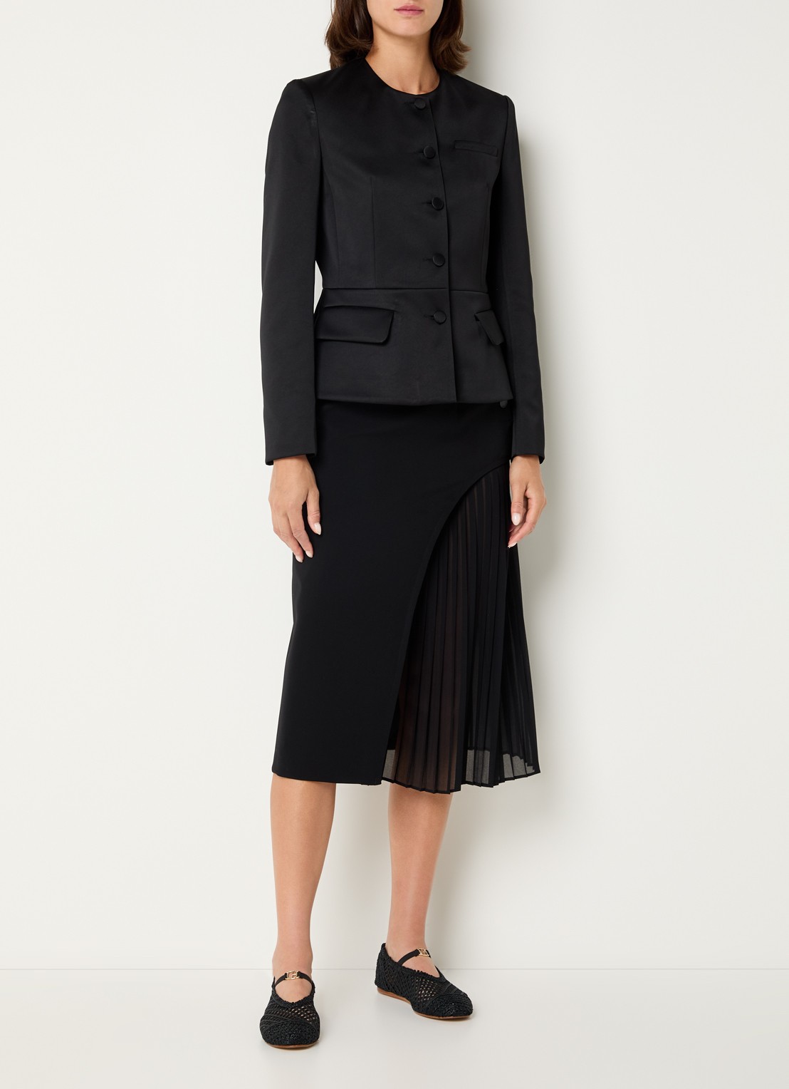 Claudie Pierlot Simona midi rok met plissé - voorkant 3 zwart