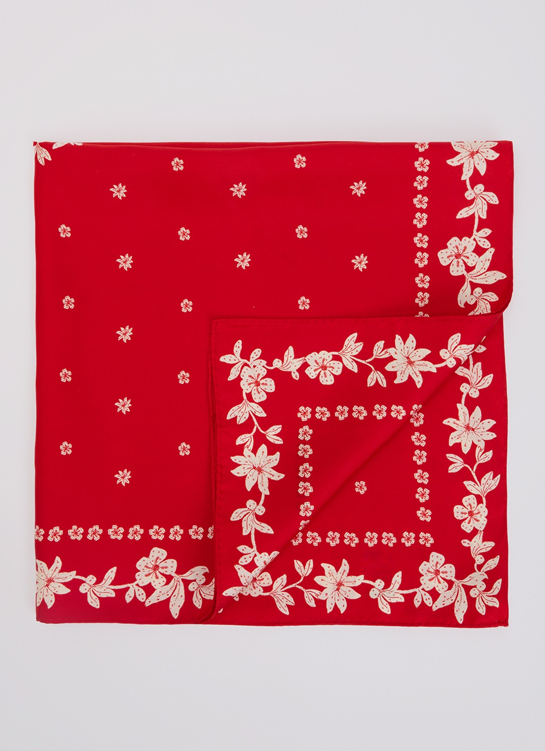 Claudie Pierlot Sjaal van zijde met bloemenprint  65 x 65 cm - voorkant rood