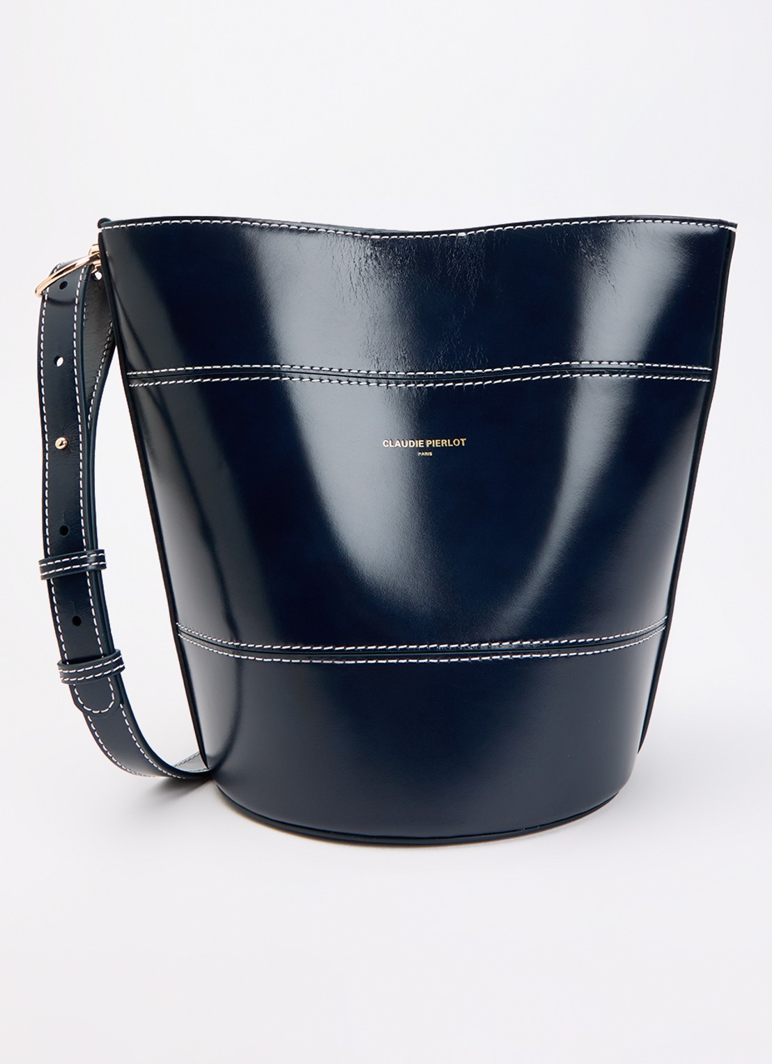 Claudie Pierlot Solveig Bucket schoudertas van leer - voorkant 5 donkerblauw
