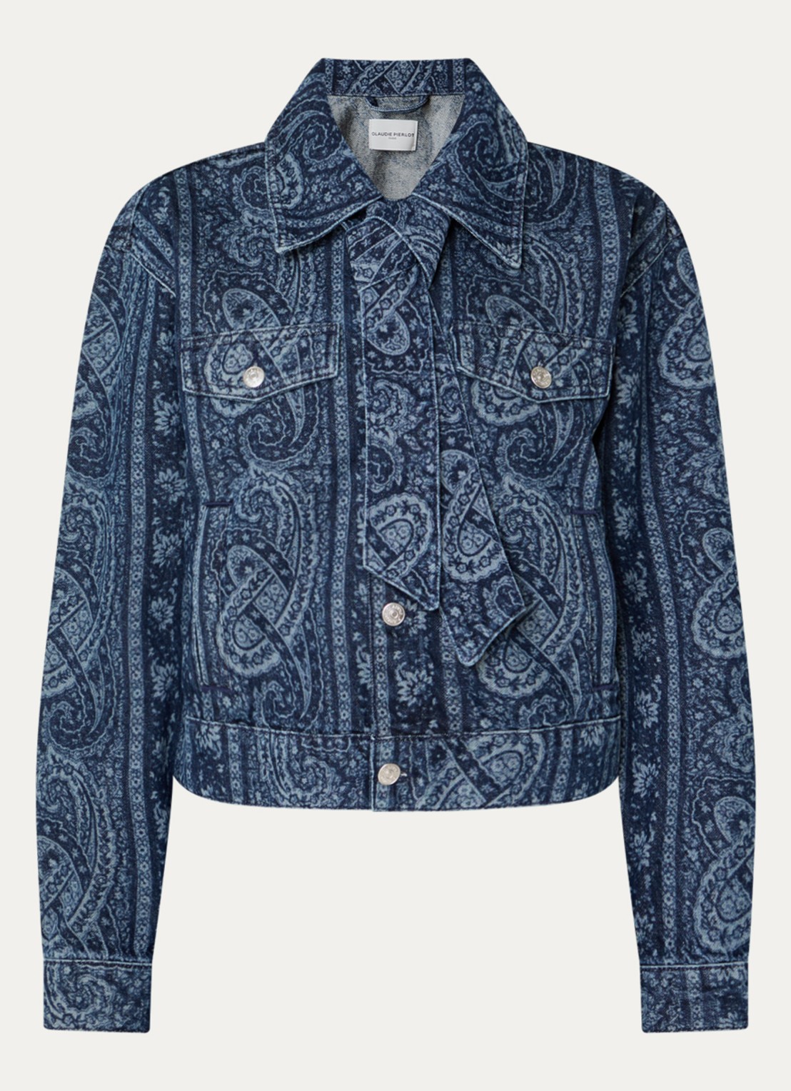 Claudie Pierlot Spijkerjas met print en sjaalkraag - voorkant 3 indigo