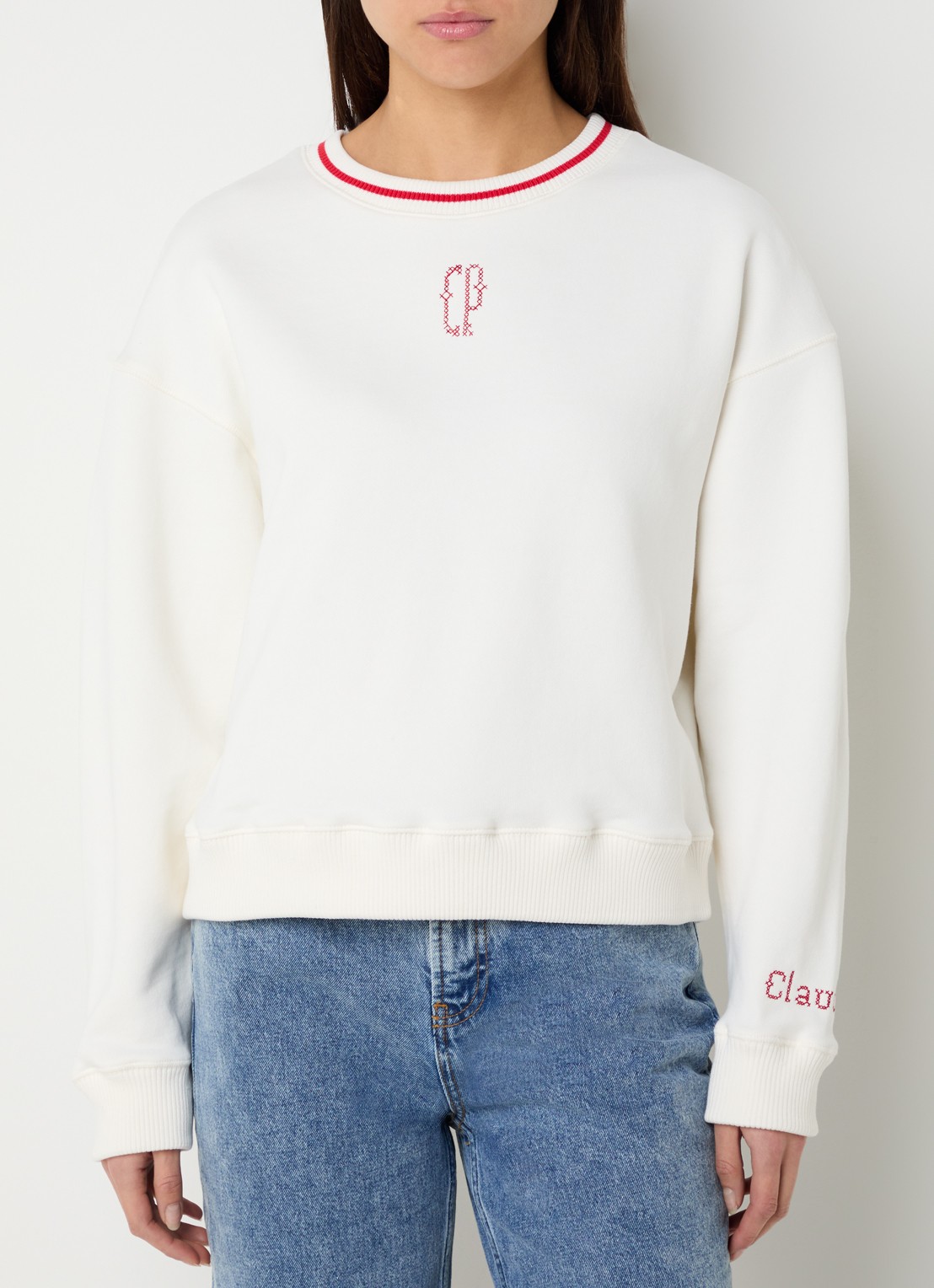 Claudie Pierlot Tako sweater met logoborduring - detail gebroken wit