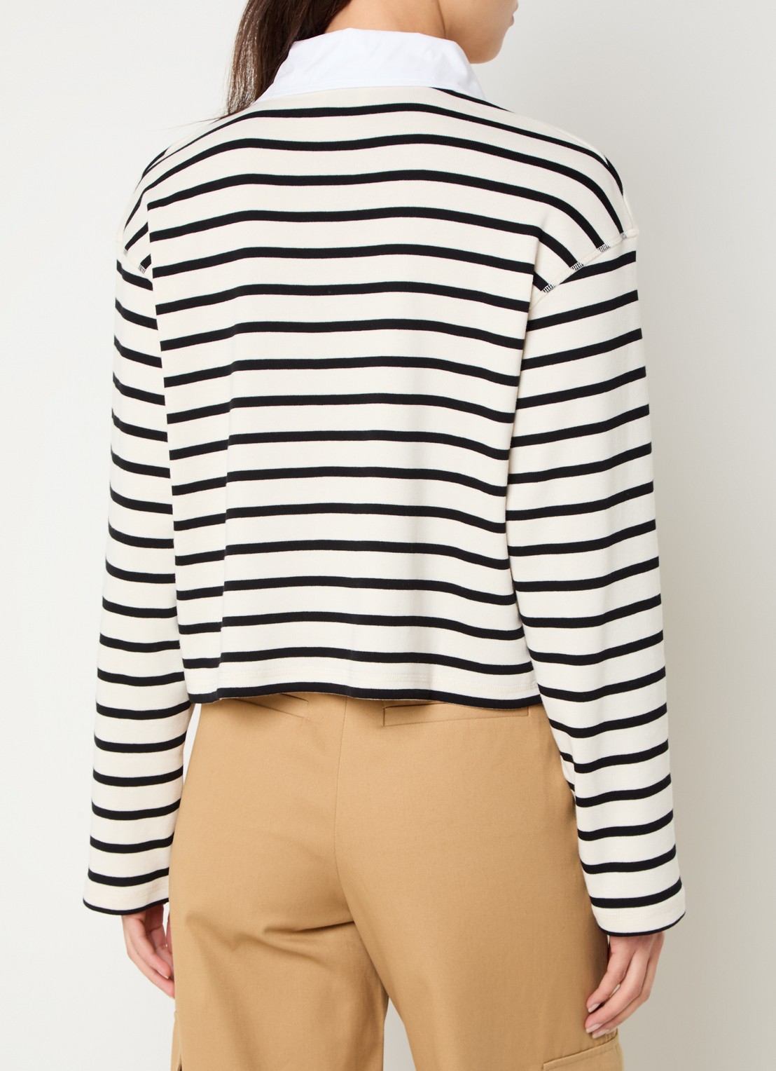 Claudie Pierlot Tamy longsleeve met streepprint en rijgdetail - achterkant creme