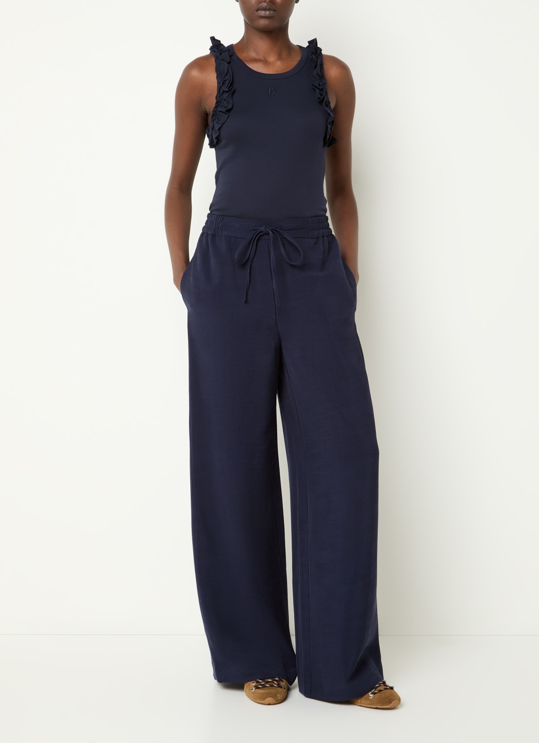 Claudie Pierlot Tanktop met ruches - voorkant 2 blauw