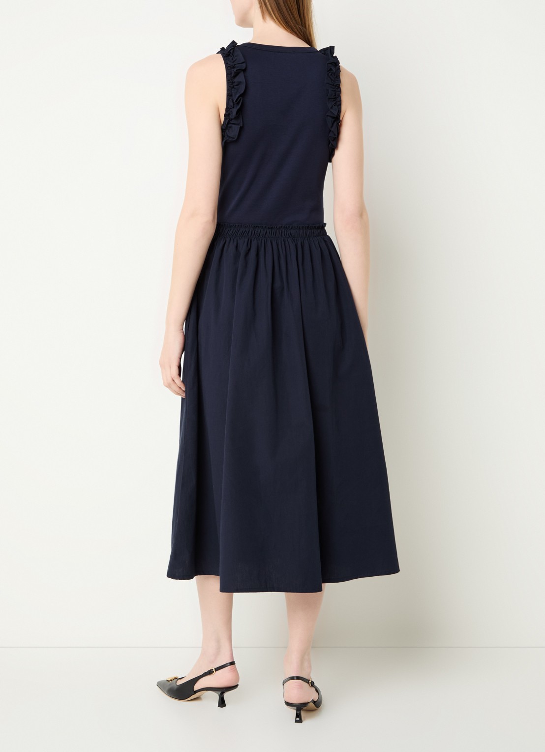 Claudie Pierlot Taprina maxi jurk met ruches - achterkant 4 donkerblauw