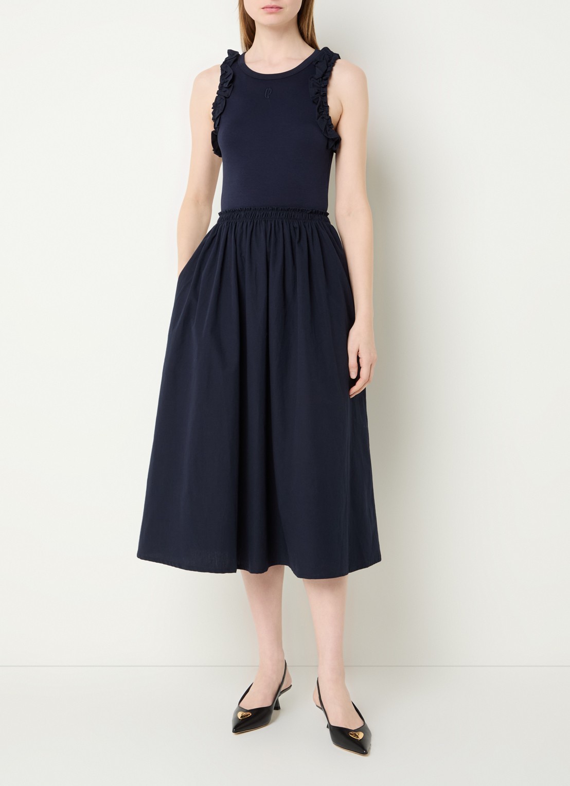 Claudie Pierlot Taprina maxi jurk met ruches - detail 3 donkerblauw