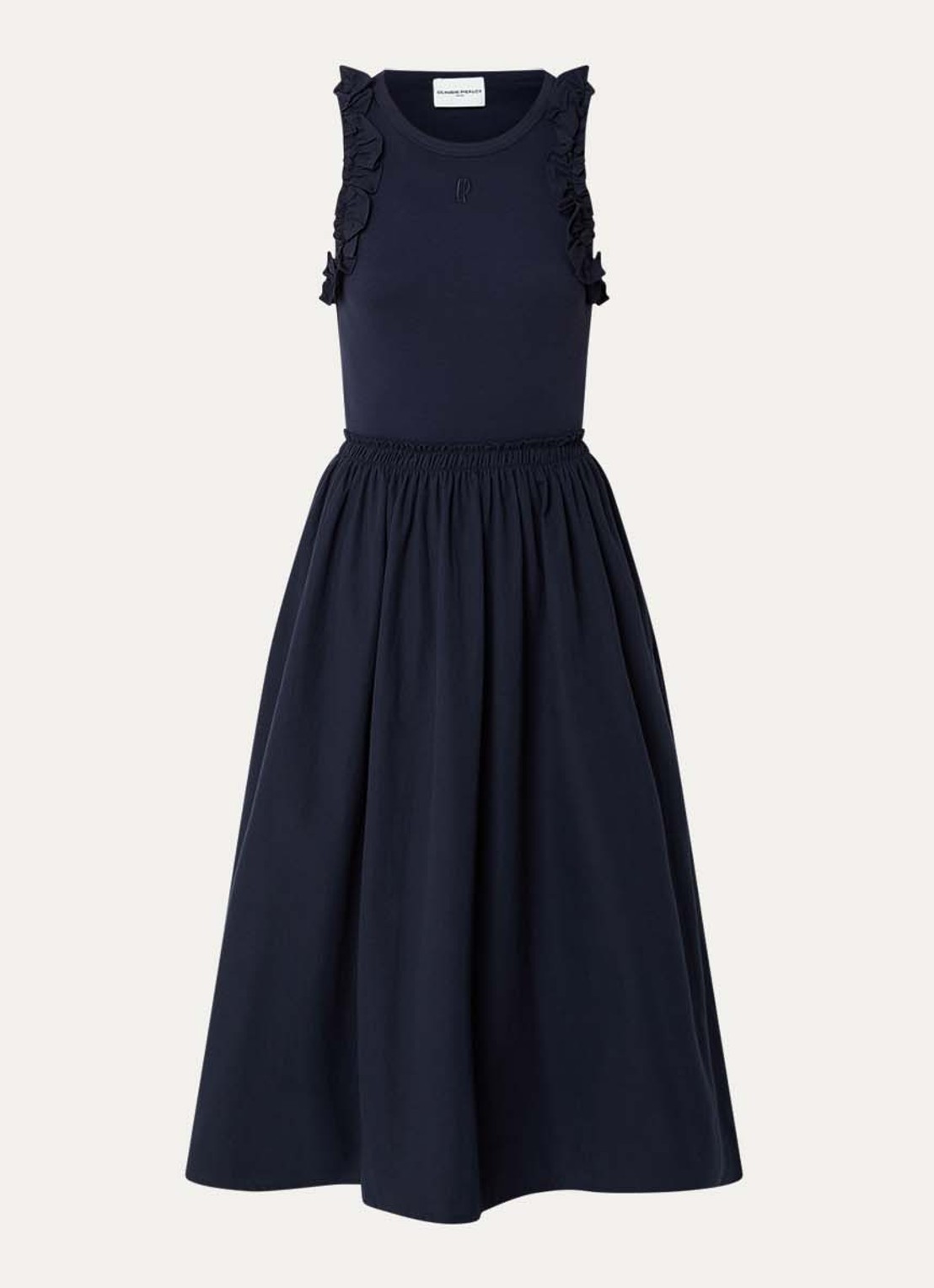Claudie Pierlot Taprina maxi jurk met ruches - voorkant donkerblauw