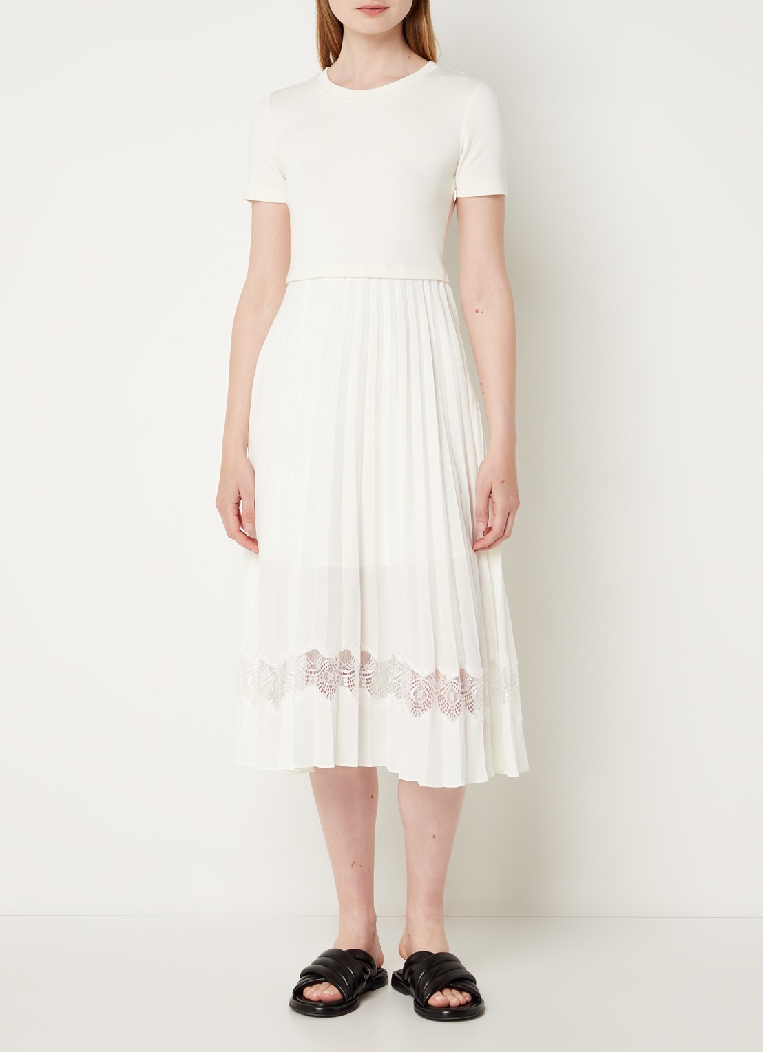 Claudie Pierlot Teli 2-in-1 midi jurk met opengewerkt detail - detail 3 gebroken wit
