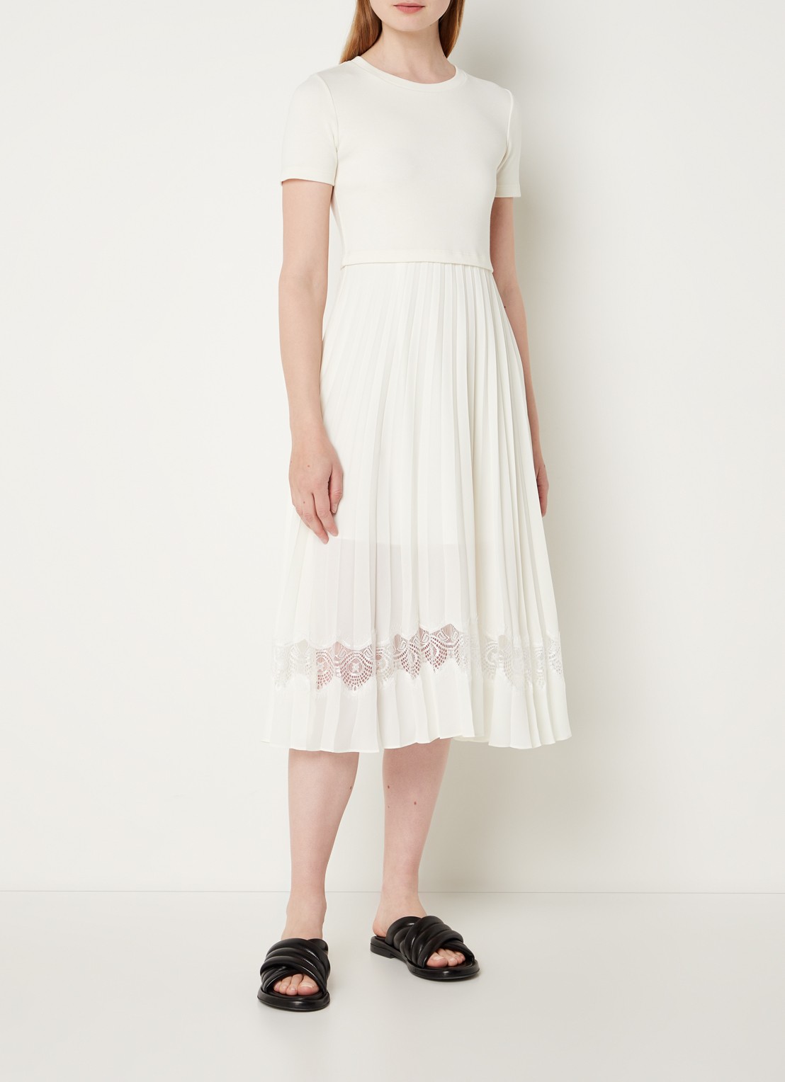 Claudie Pierlot Teli 2-in-1 midi jurk met opengewerkt detail - voorkant 2 gebroken wit